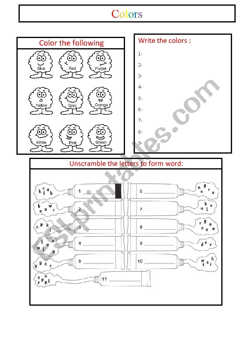 colors worksheet