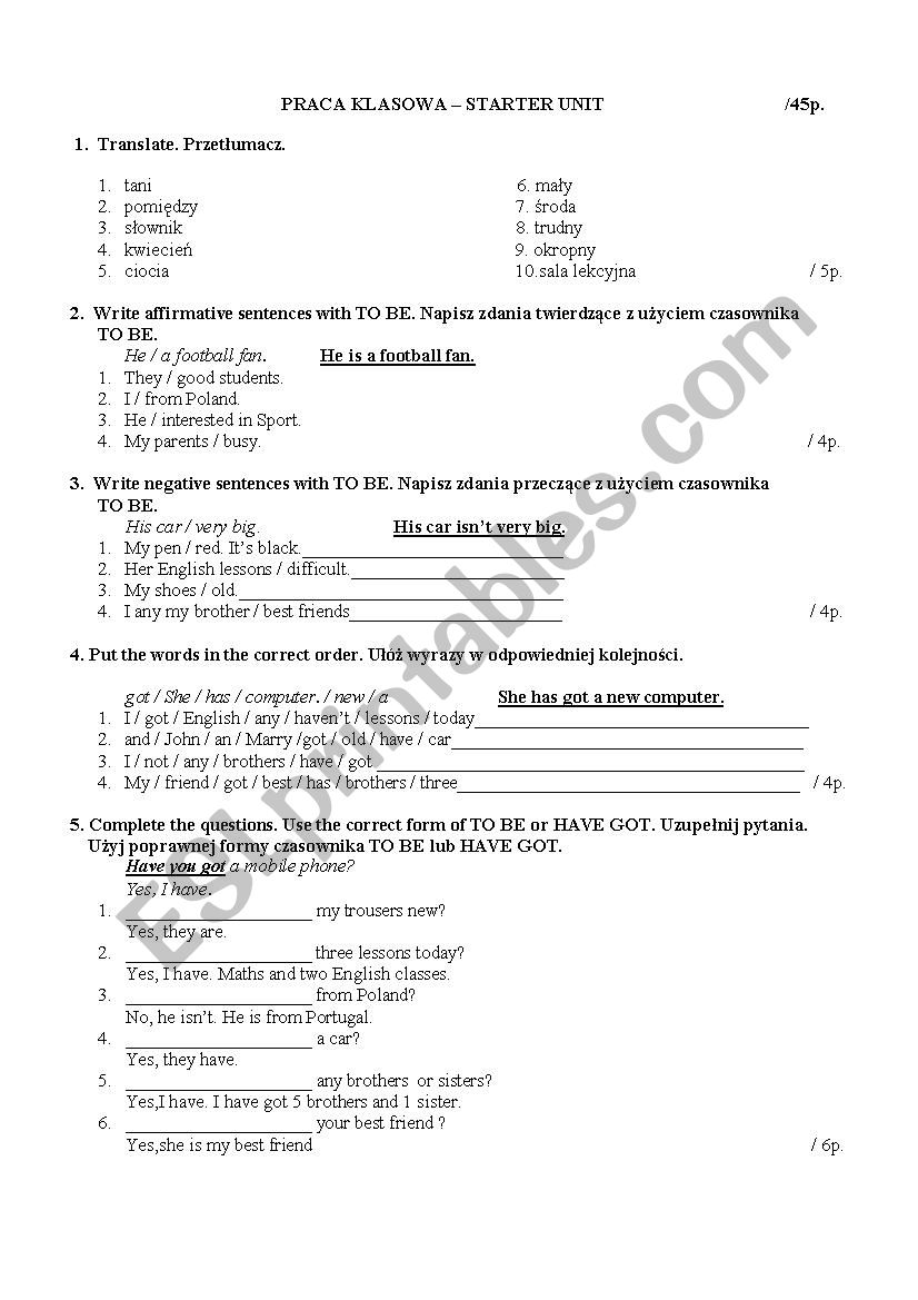 Basic Test worksheet