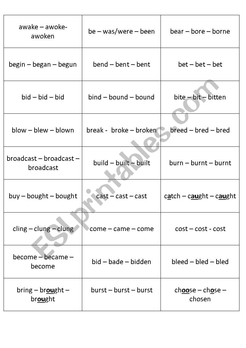 Irregular verbs part 1 (memory cards)