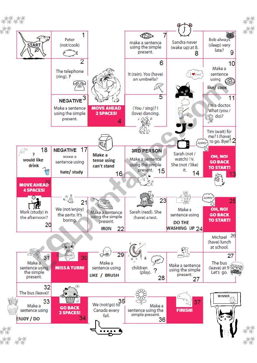 Game Board Present Simple worksheet