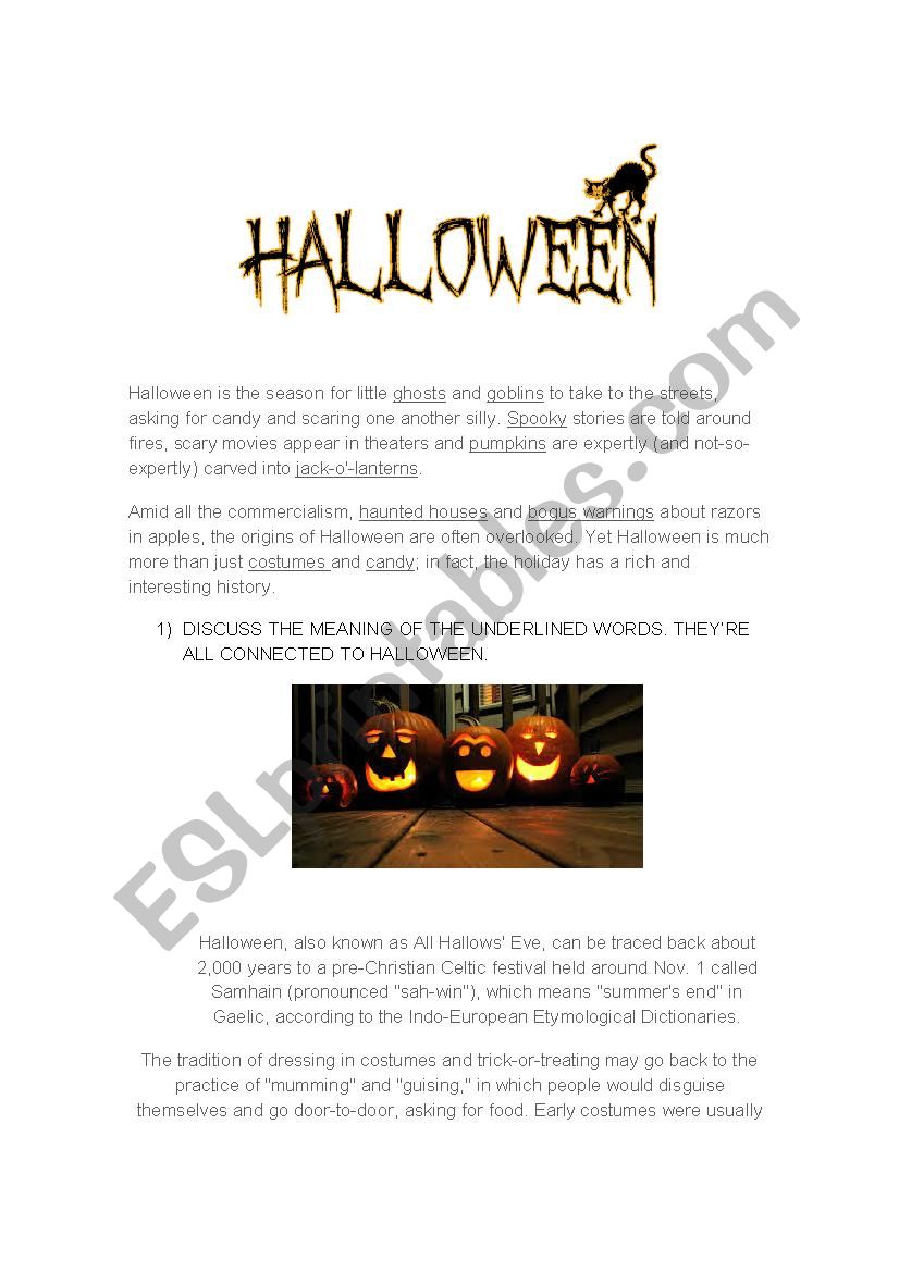 SHORT HISTORY OF HALLOWEEN worksheet