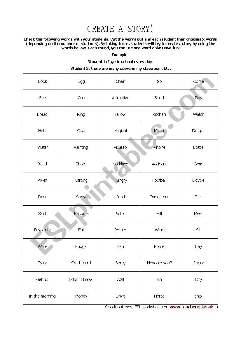 Domino story worksheet