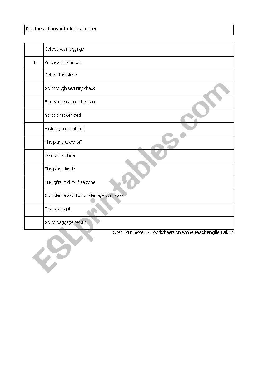 At the airport worksheet