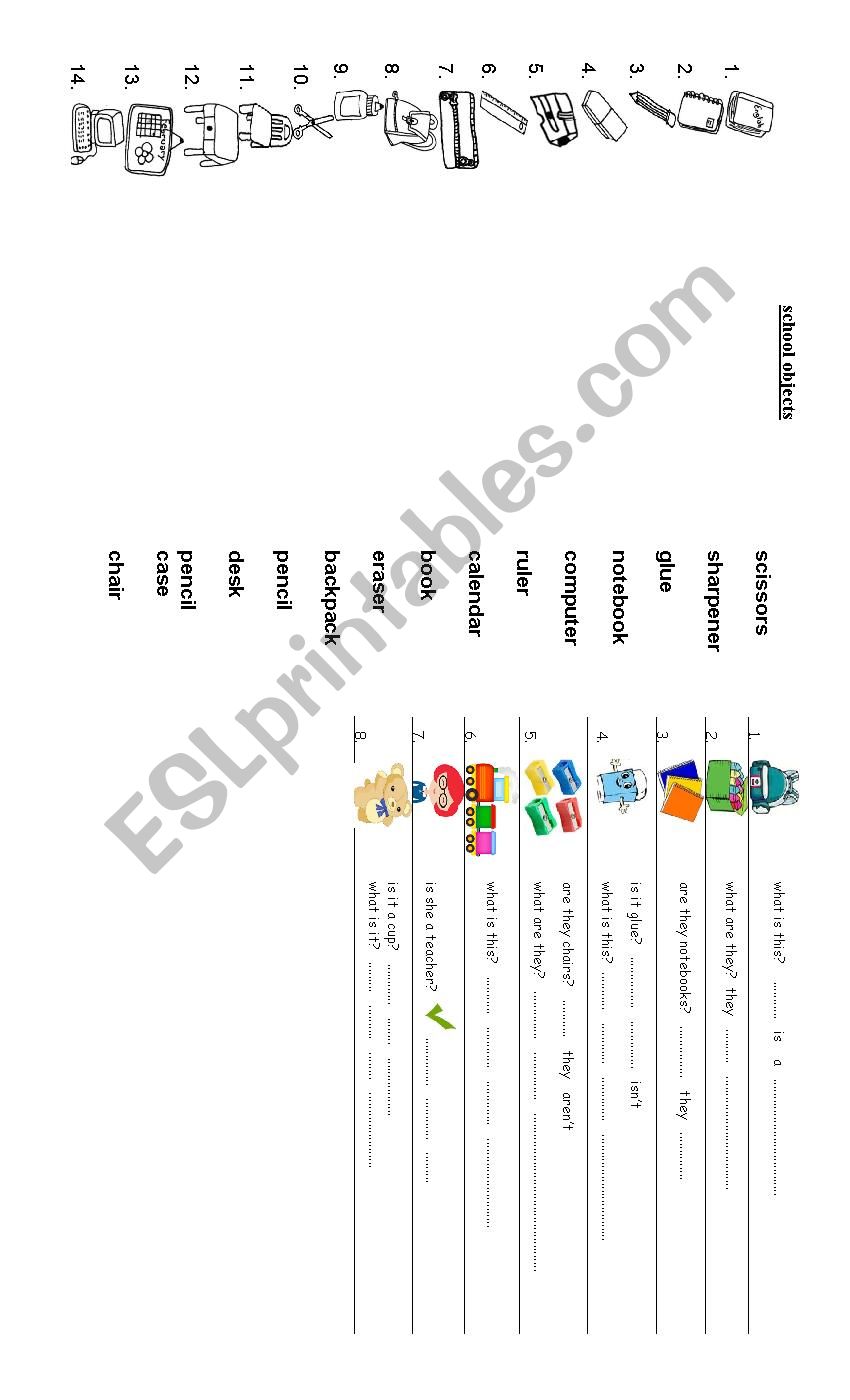 School Objects worksheet