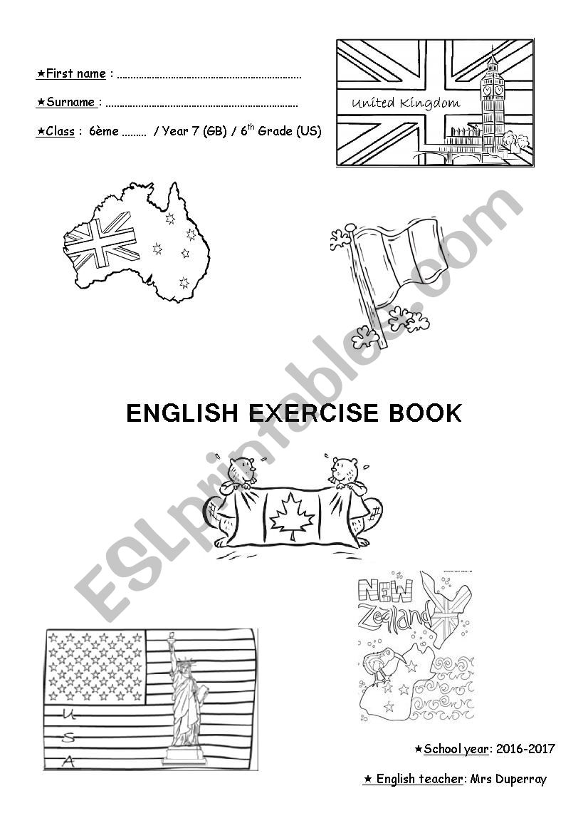 EXERCISE BOOK FRONTPAGE worksheet
