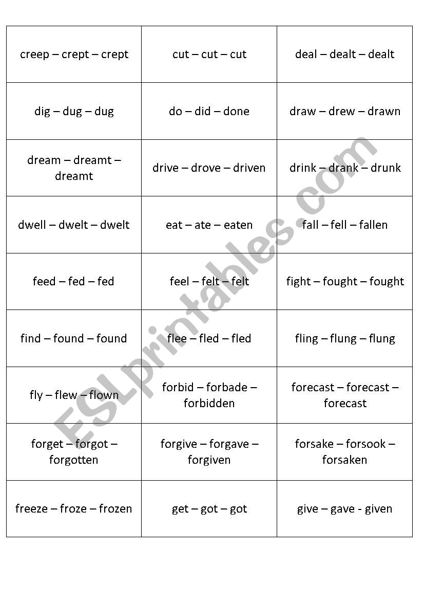 Irregular verbs part 2 (memory cards)