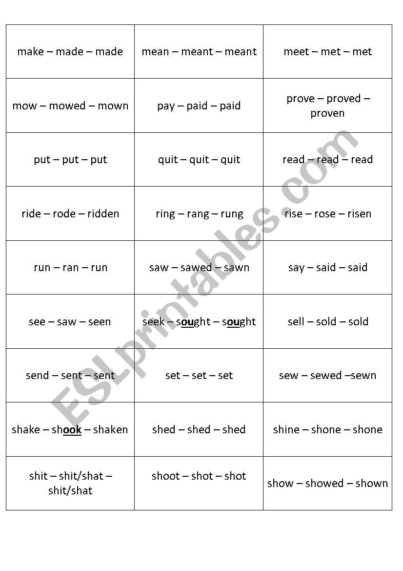 Irregular verbs part 4 (memory cards)