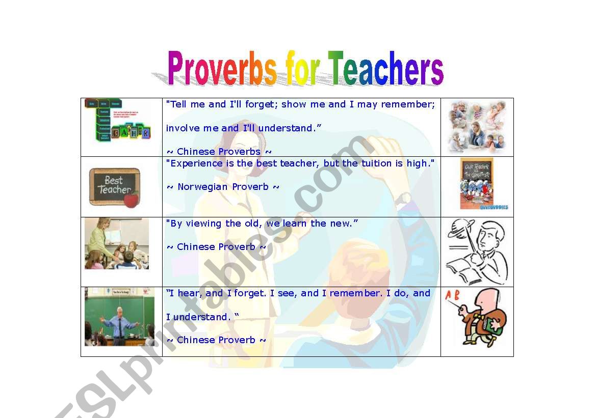 PROVERBS FOR TEACHERS worksheet