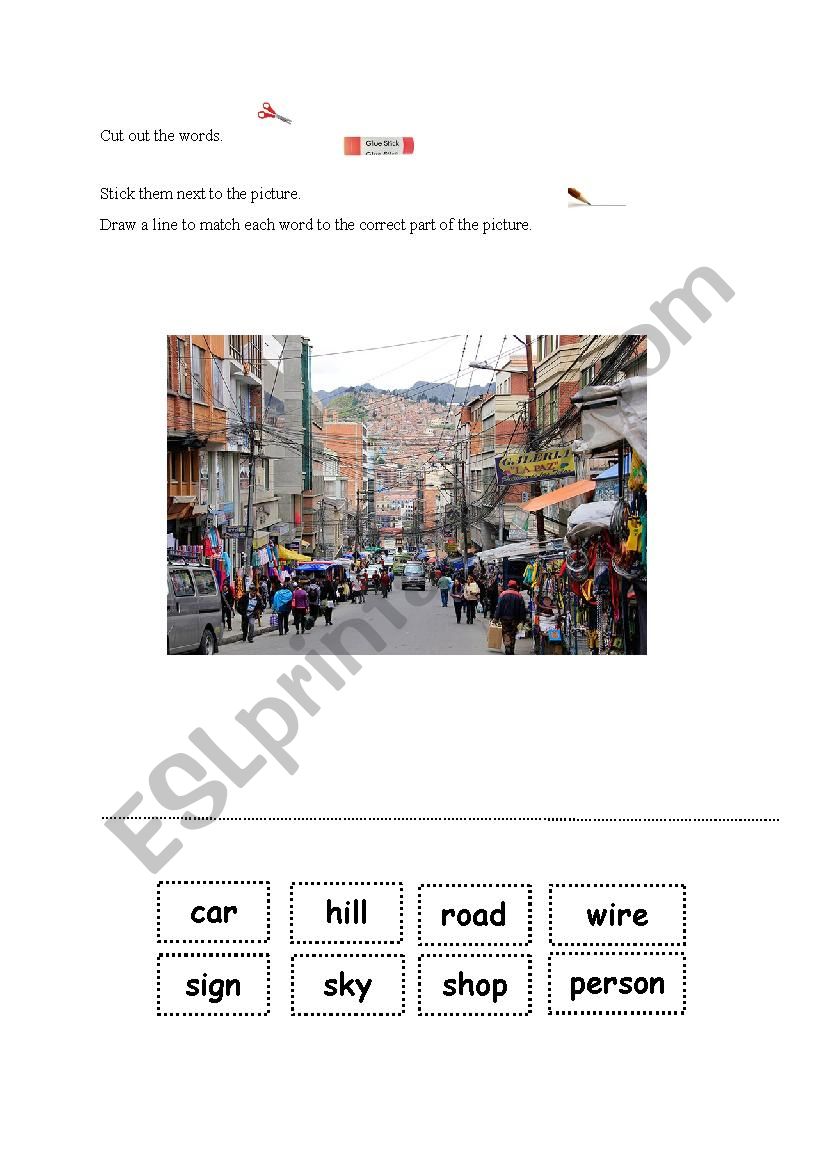 Labelling a street worksheet