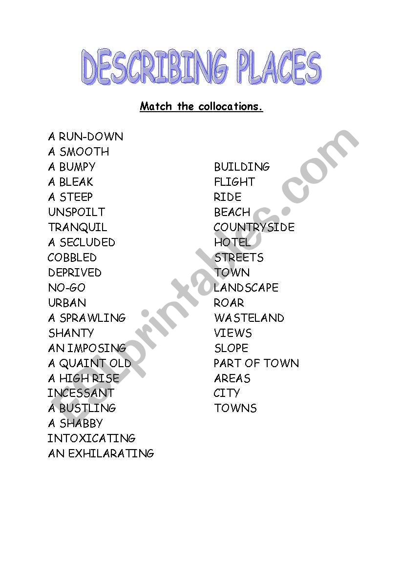 describing places worksheet