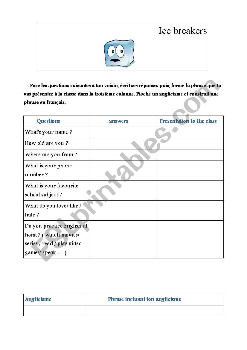 Ice breaker : Introduce your classmate