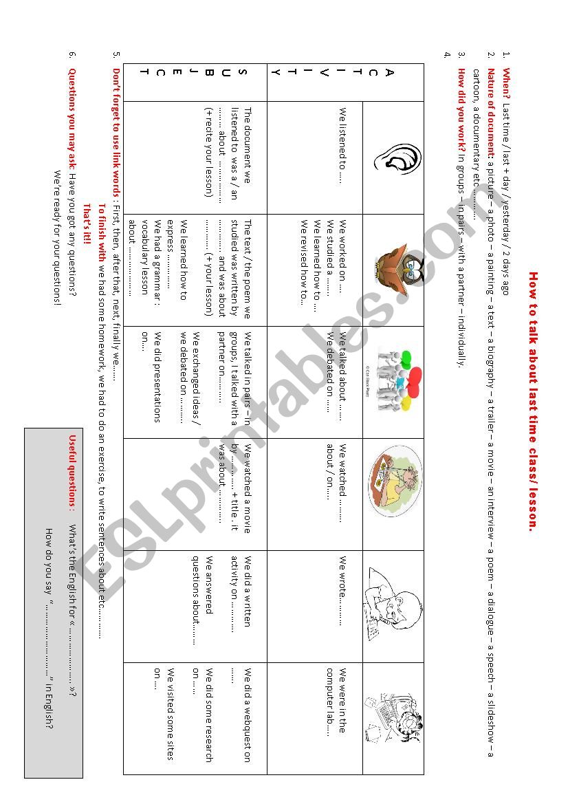 what was lastlesson about worksheet