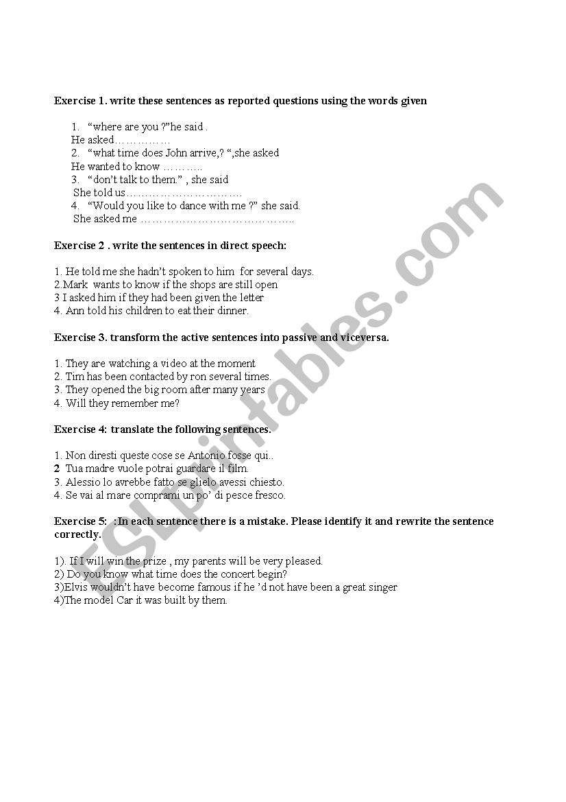 IF Clauses and Passive worksheet
