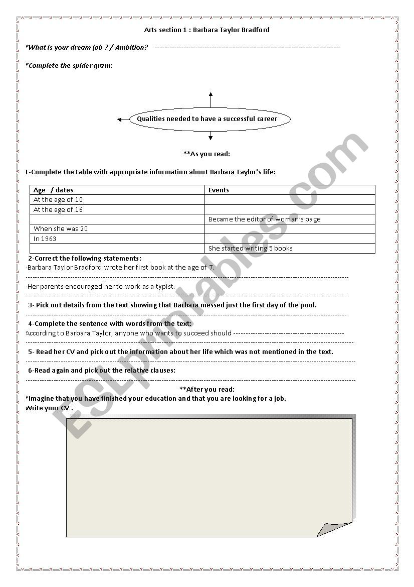 Barabara Taylor worksheet