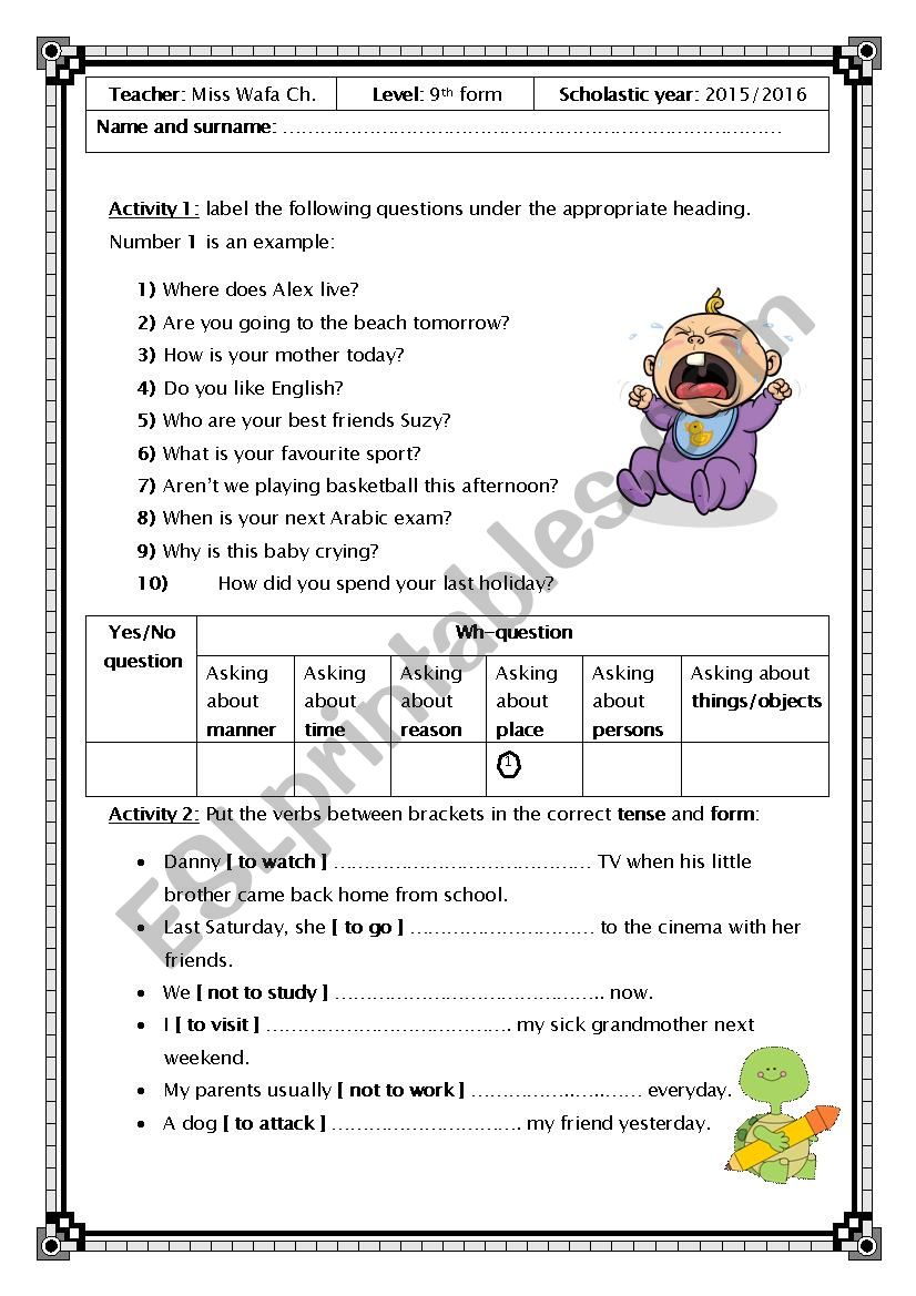 Diagnostic Test for 9th formers