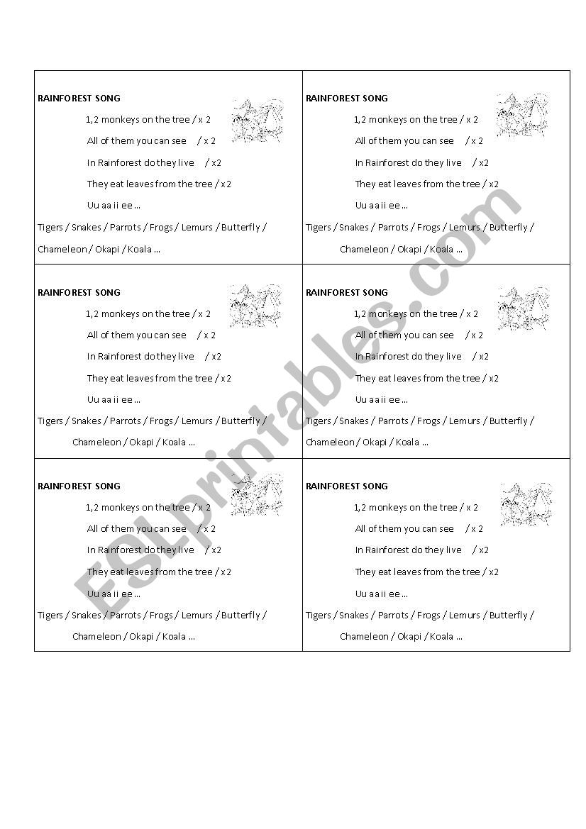 Rainforest Song worksheet