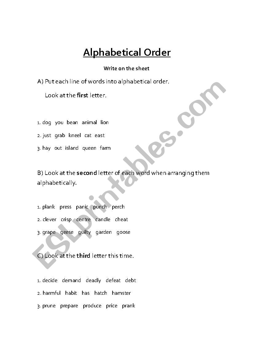 alphabetical order worksheet