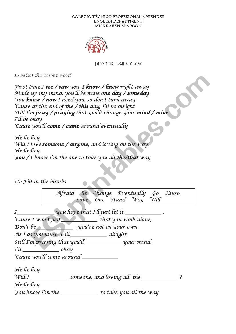 Timeflies - All the way worksheet