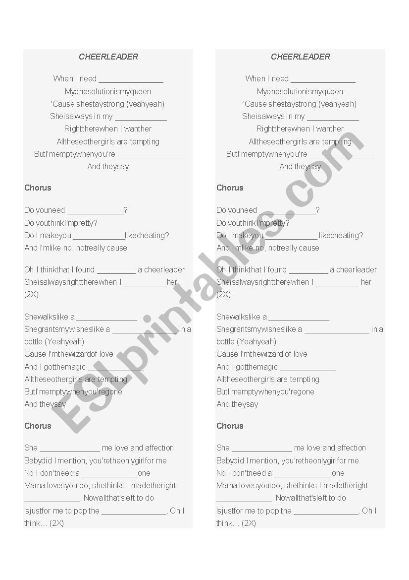 Chherleader song worksheet