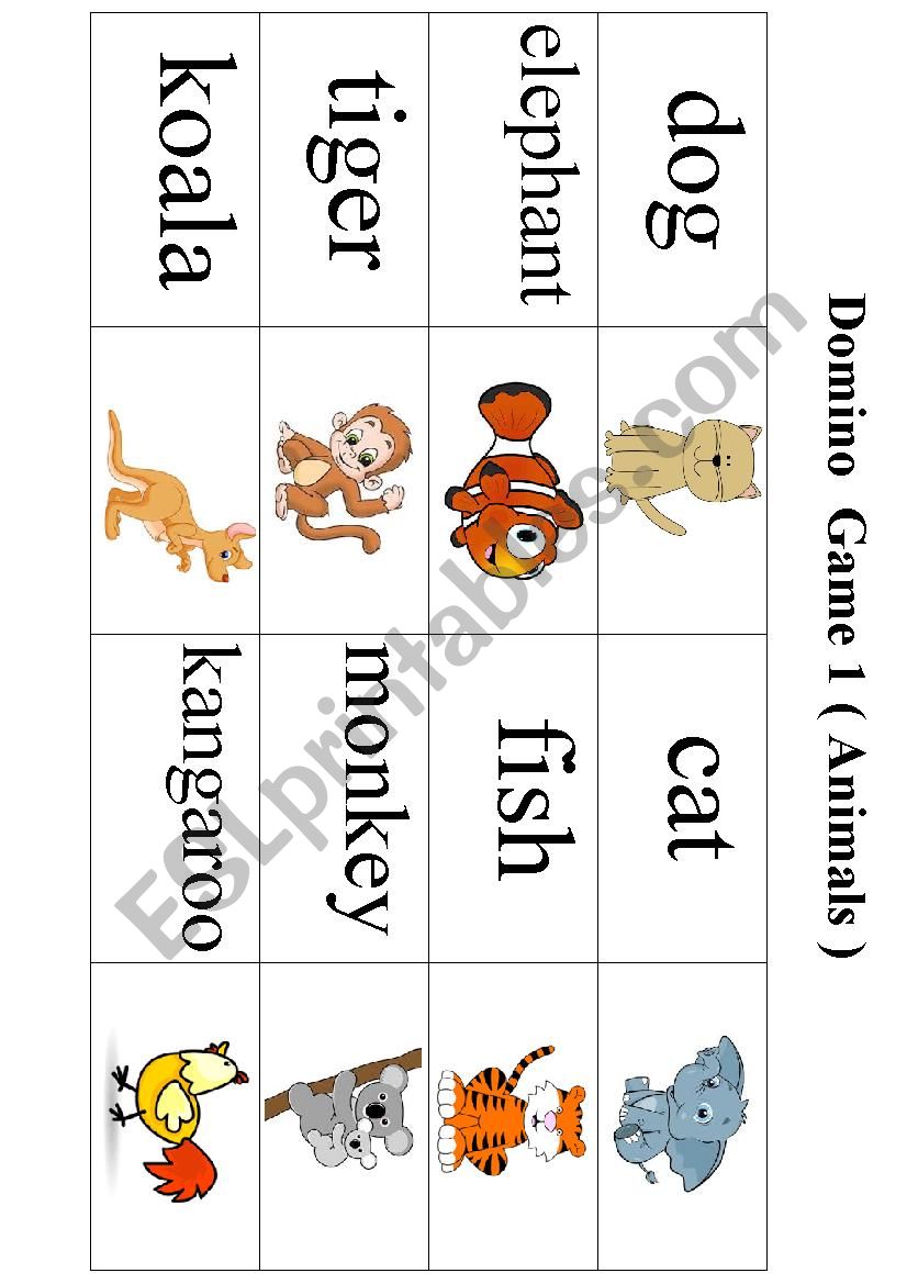 Domino Game 1 ( Animals ) worksheet