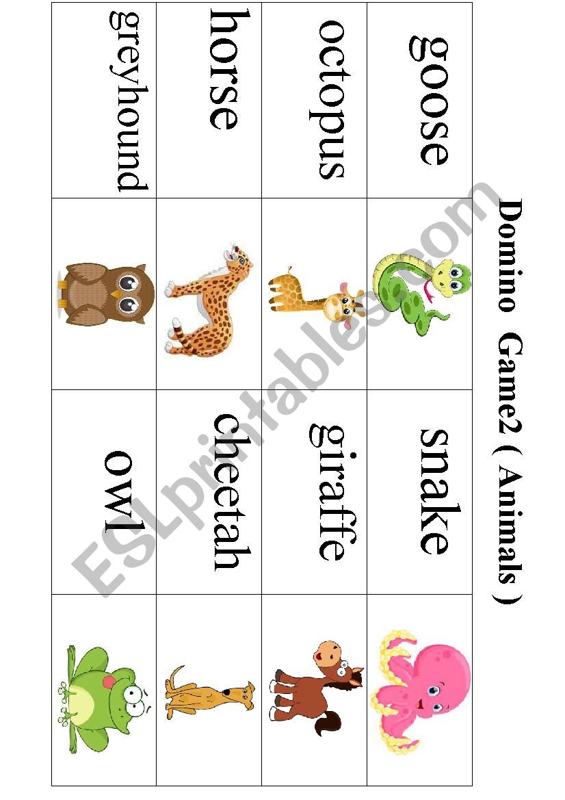 Domino Game 2 ( Animals ) worksheet