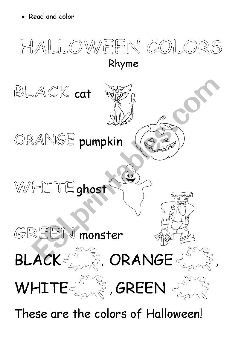 Halloween colors rhyme worksheet