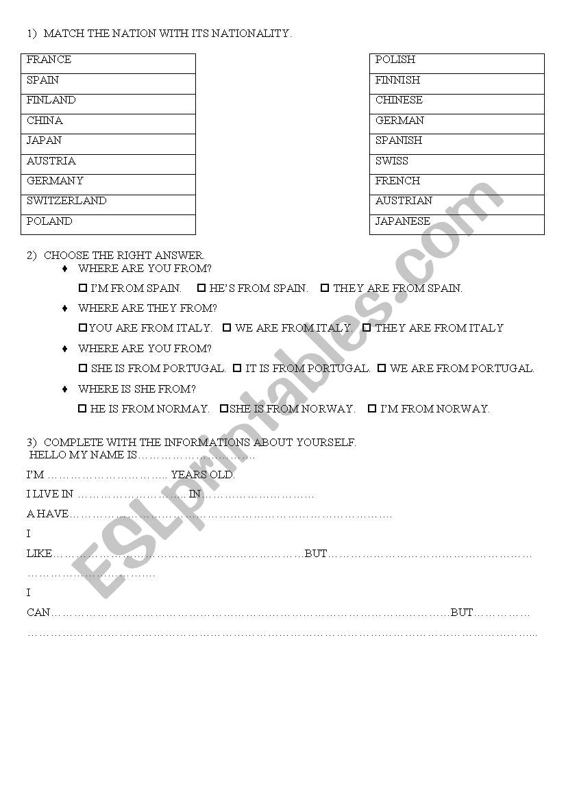 Nations and nationalities worksheet
