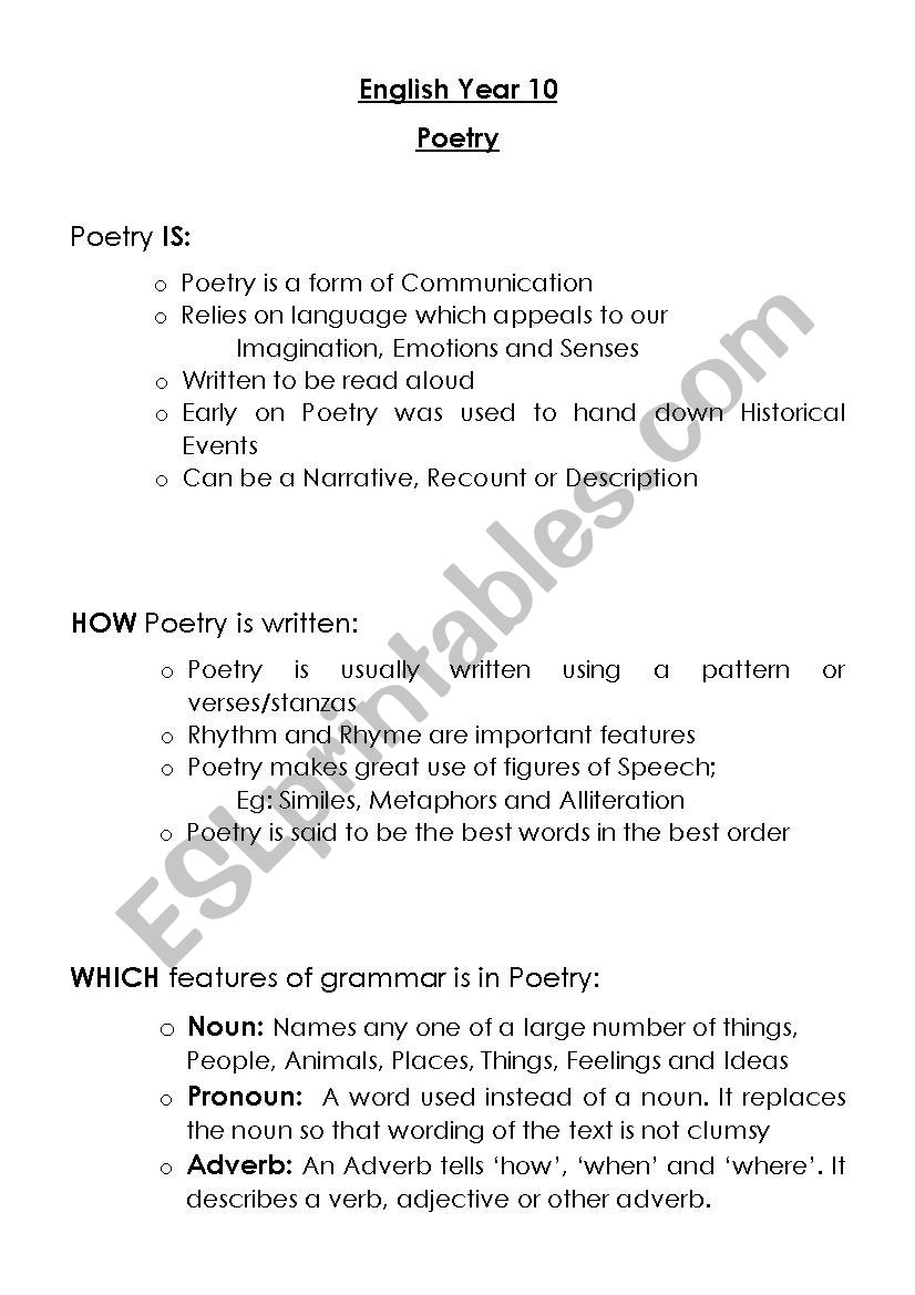 Poetry worksheet