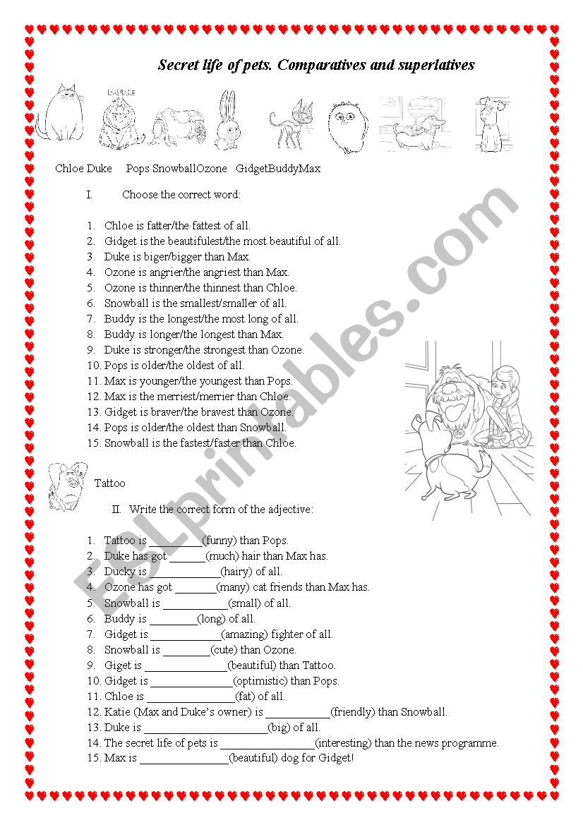 The secret life of pets. Comparatives and superlatives