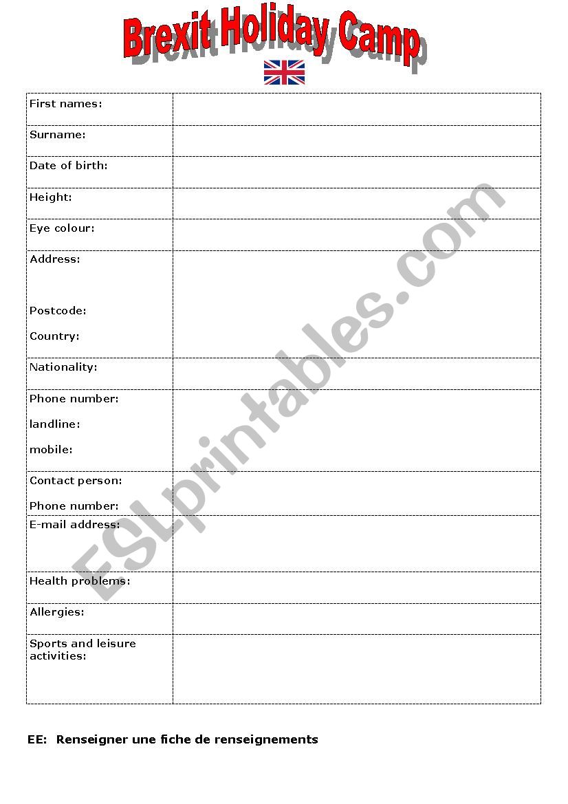 Identity Card worksheet