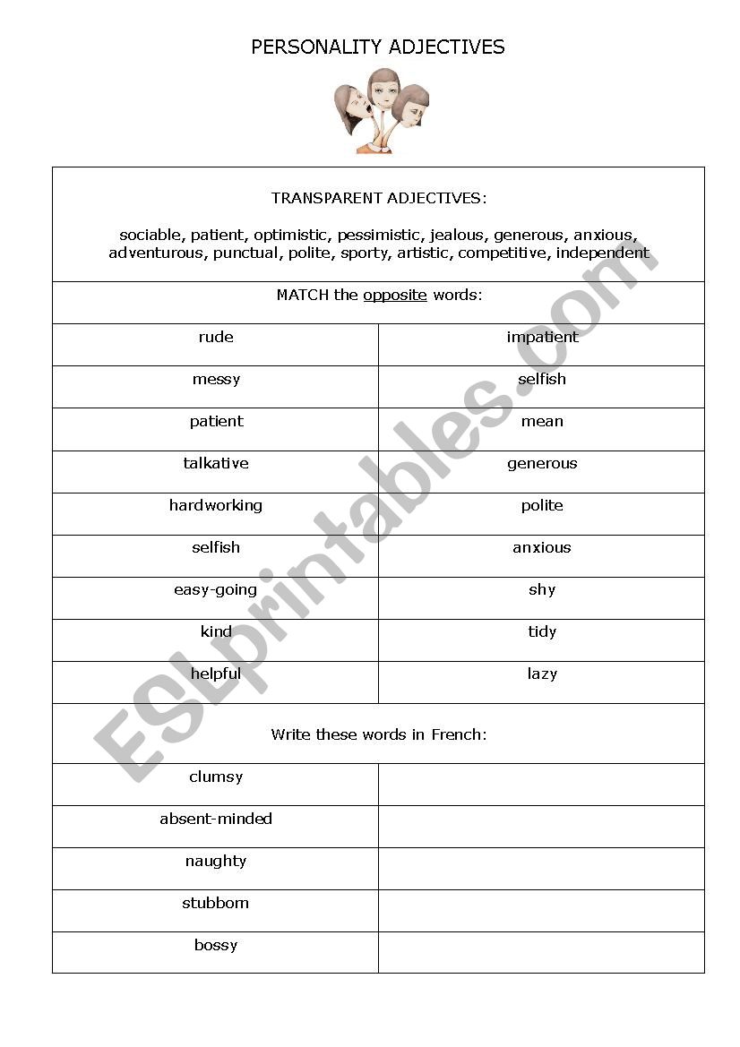 Personality Adjectives worksheet