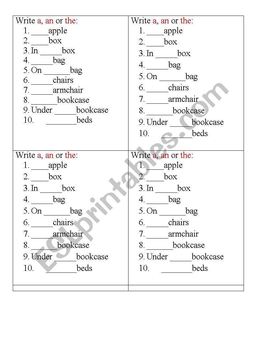 ARTICLE A worksheet