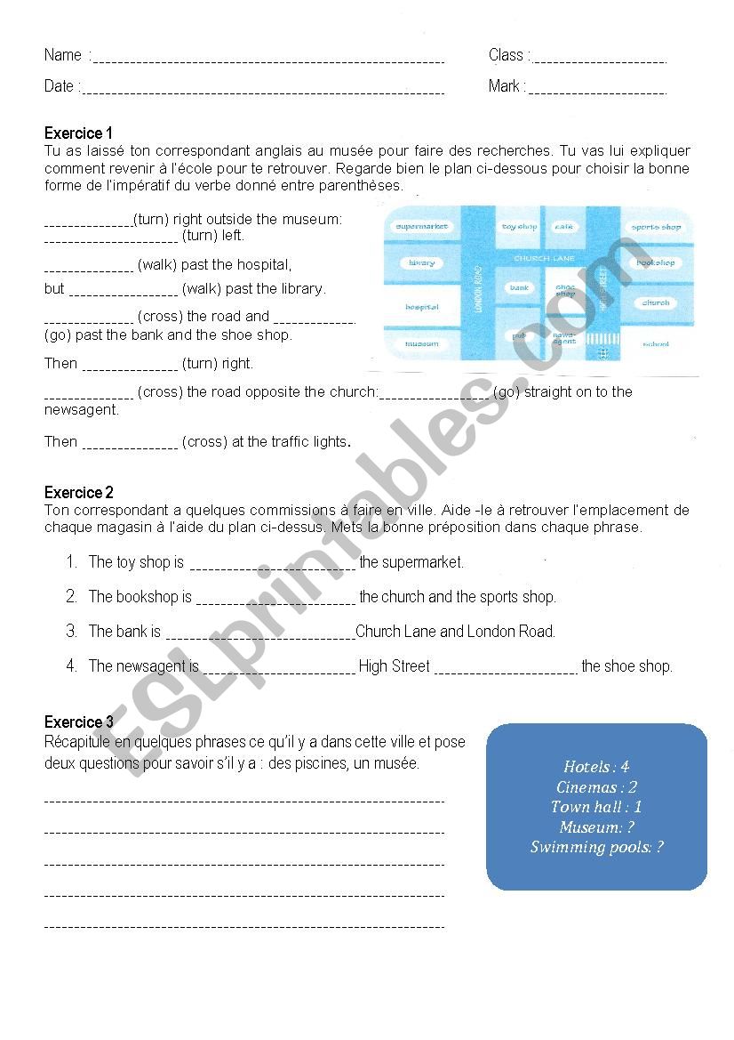 Test giving directions worksheet