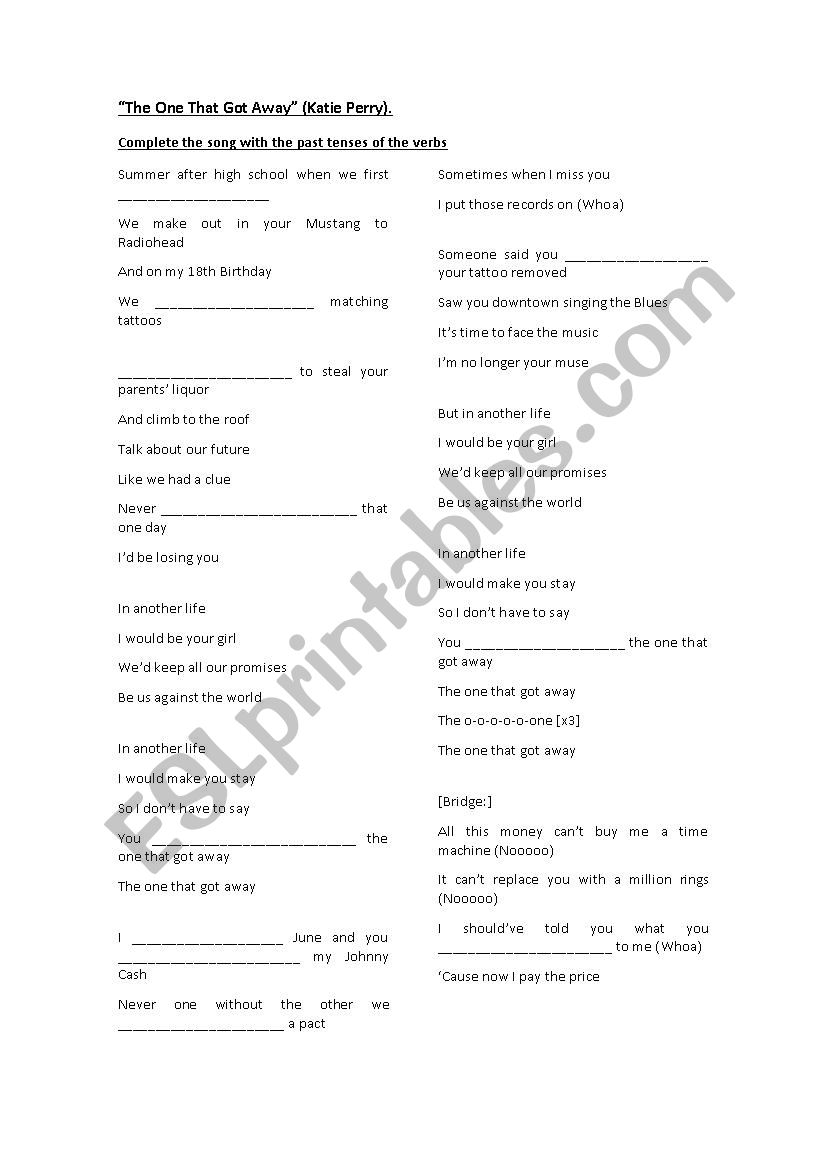 The One that got away worksheet