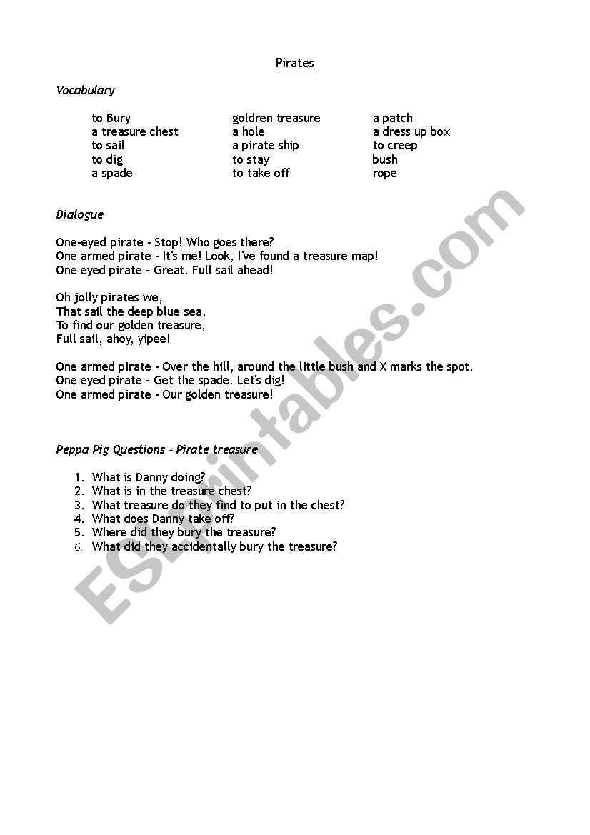 Pirates class with Peppa Pig youtube video and song!