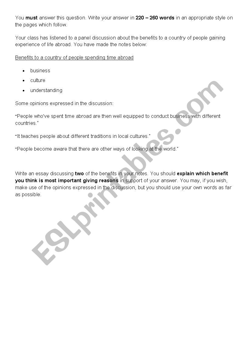 CAE Part 1 Writing (Essay) worksheet