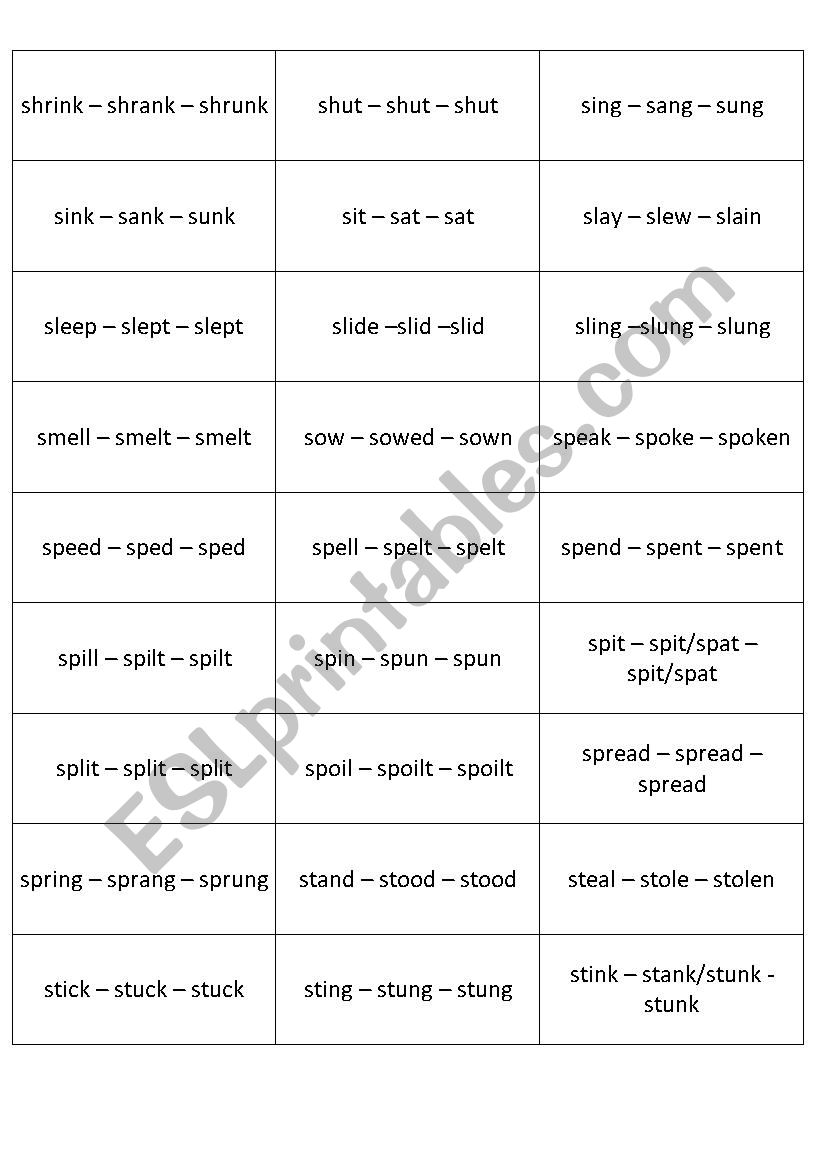 Irregular verbs part 5 (memory cards)