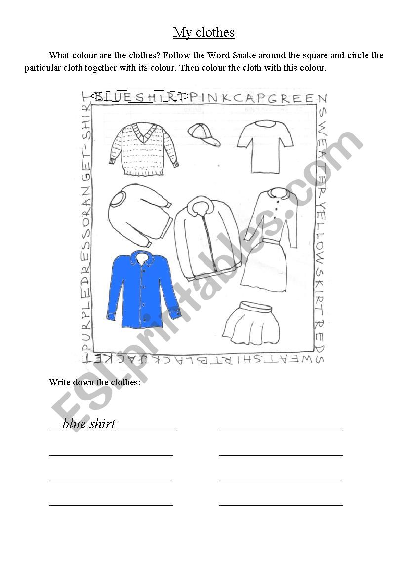 My clothes worksheet