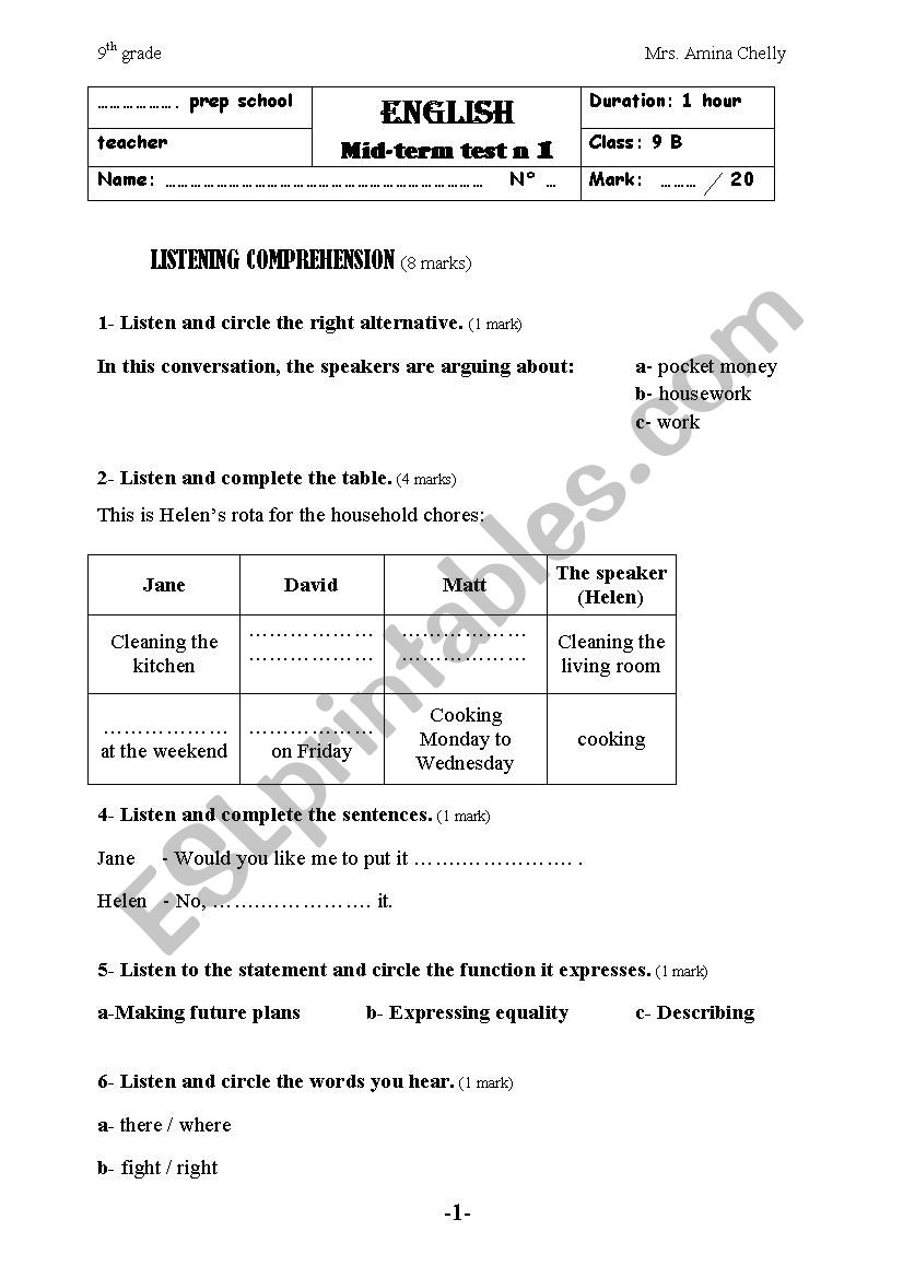 mid-term test 1 worksheet