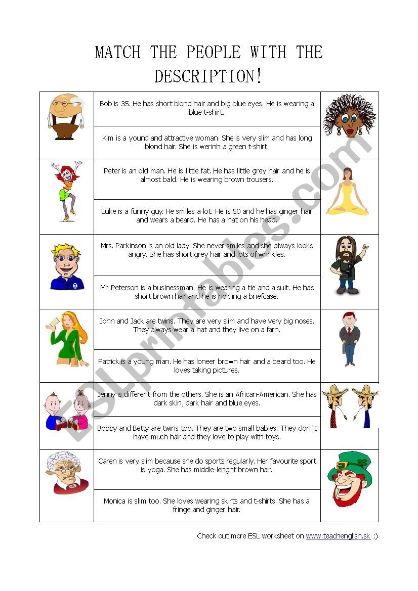 Peoples description worksheet