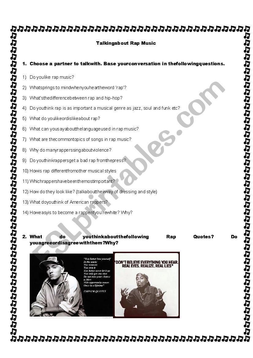 Speaking about Rap Music worksheet