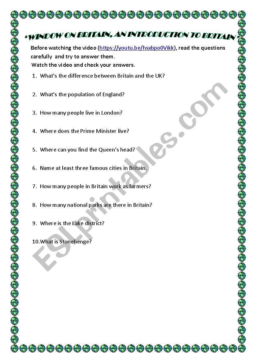 An introduction to Britain worksheet
