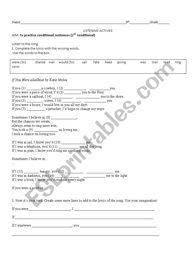 If you were -conditionals worksheet