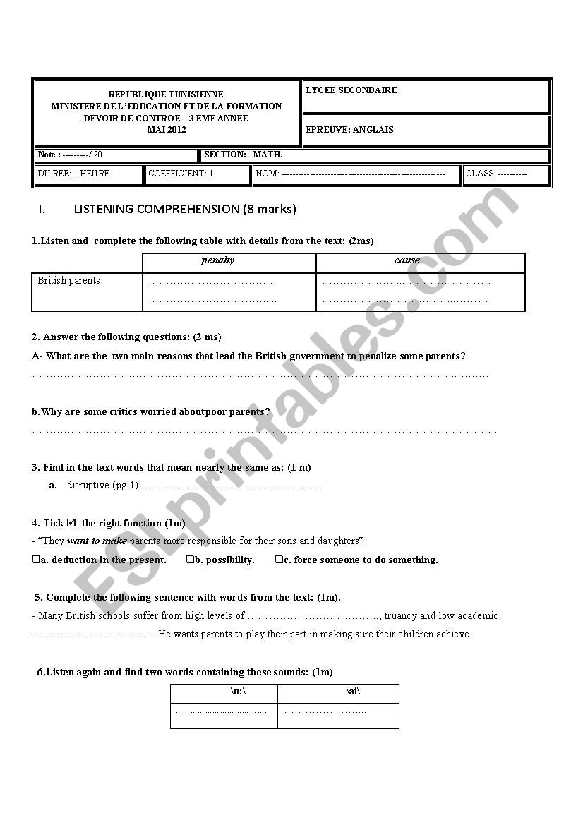  MID TERM TEST  3 worksheet