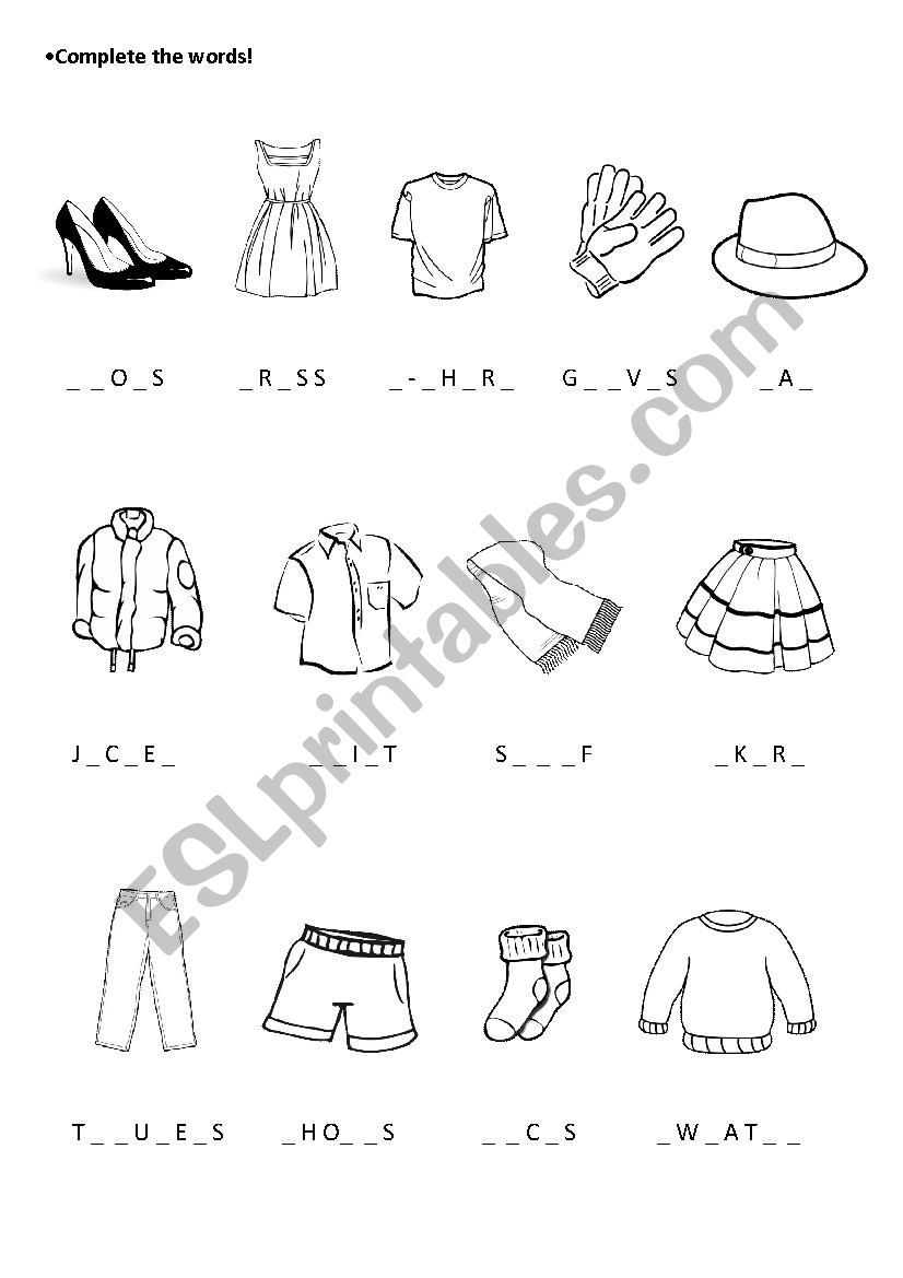 Clothes Worksheet - ESL worksheet by winpyon