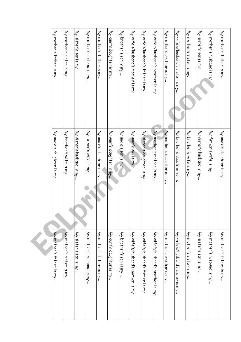 FAMILY MEMBERS DEFINITIONS worksheet