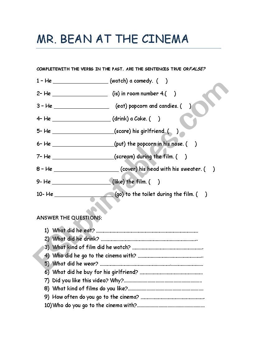 Mr Bean at the Cinema worksheet