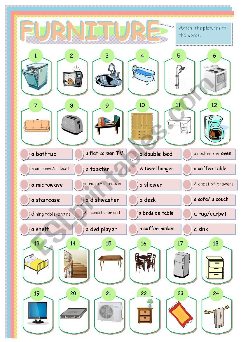 Furniture worksheet