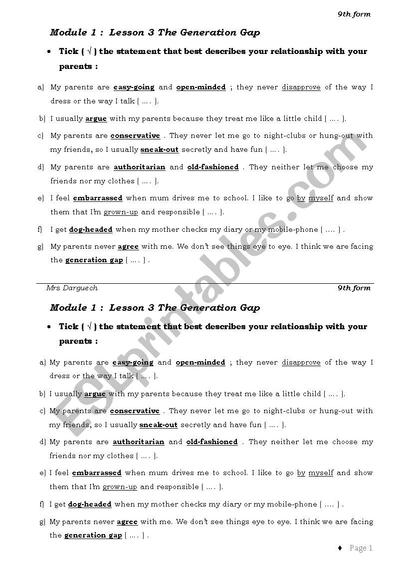 9th Lesson 3 worksheet