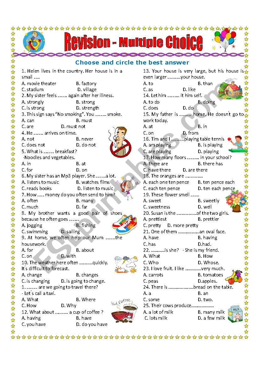 MULTIPLE CHOICE REVISION worksheet